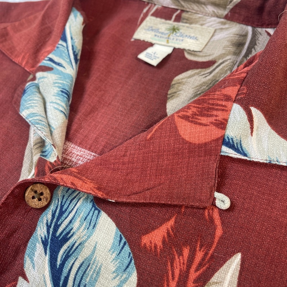 Island Shores Hawaiian Shirt Mens Large L Washable Silk Red Leaf Tropical Camp - Picture 5 of 10